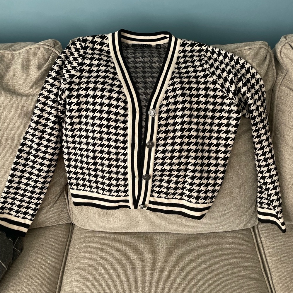 Houndstooth Black and White Sweater Cardigan
